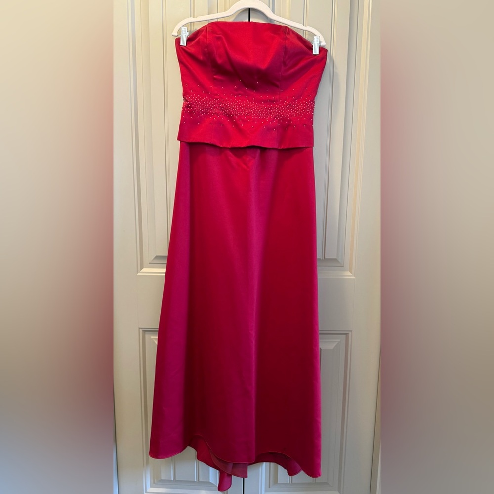 Vintage Romanza Deep Red Strapless Satin Gown with Matching Wrap